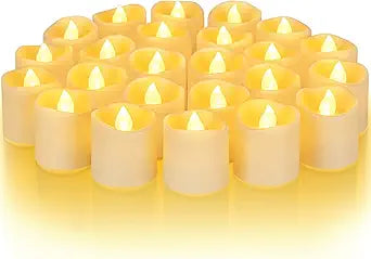 24Pack Flameless Votive Candles, 200+Hour Long Lasting Electric Fake Candles, Battery Operated Tealights in Warm White for Christmas, Wedding Decor (Ivory Base, Batteries Included)