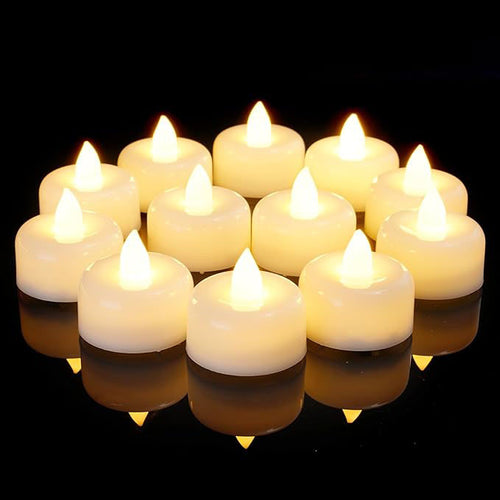 12 Pack Flameless LED Tea Lights Candles Battery Operated, Electric Fake Tealight Candles for Votive, Halloween, Christmas, Home Decor, Wedding, Table Decor (12Pack)