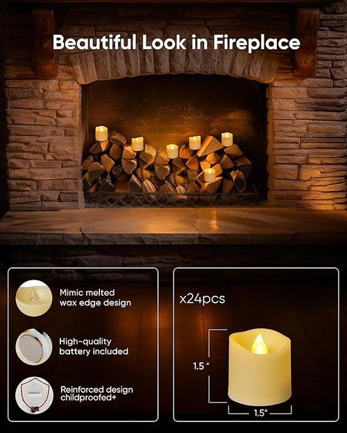 24Pack Flameless Votive Candles, 200+Hour Long Lasting Electric Fake Candles, Battery Operated Tealights in Warm White for Christmas, Wedding Decor (Ivory Base, Batteries Included)