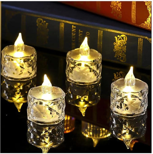12pack LED Crystal Candle Light Table Centrepiece Flameless Candles Transparent Small Tea Wax Birthday Proposal Desktop Decoration Create Atmosphere Smokeless Candles Tea Lights