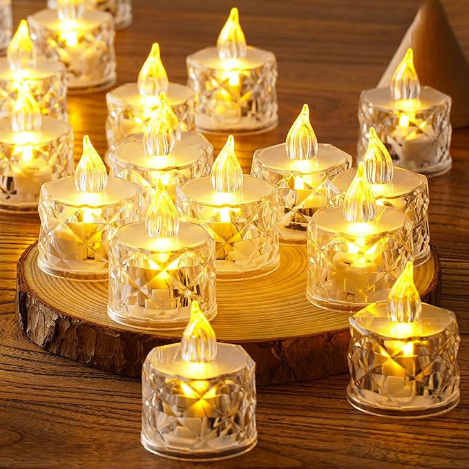 24pcs Flashing Battery Powered LED Votive Tea Candles, Realistic Electronic Fake Candles for Birthday Gifts for Women Mom Grandma Mother's Day Decoration